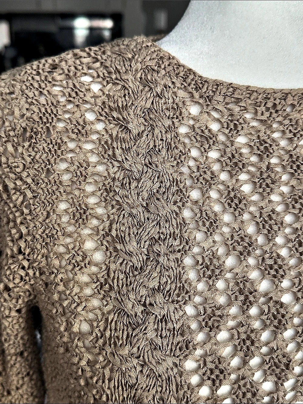 Emanuel Ungaro Liberté Crochet Knit Long Sleeve Top in Beige Size Small